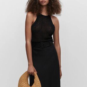 MANGO Halter-Neck Knitted Top – Black (M) – New With Tags